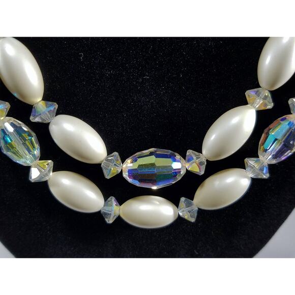 Vintage Austrian Crystal Necklace Double Strand Lucite Beads 1950s Wedding - Picture 2 of 10